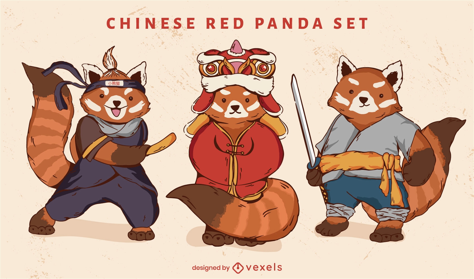 conjunto de panda vermelho chinês