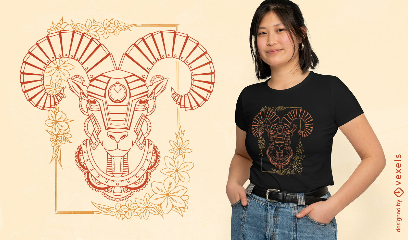 Diseño de camiseta Steampunk aries