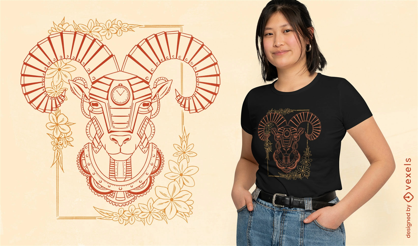 Steampunk-Widder-T-Shirt-Design