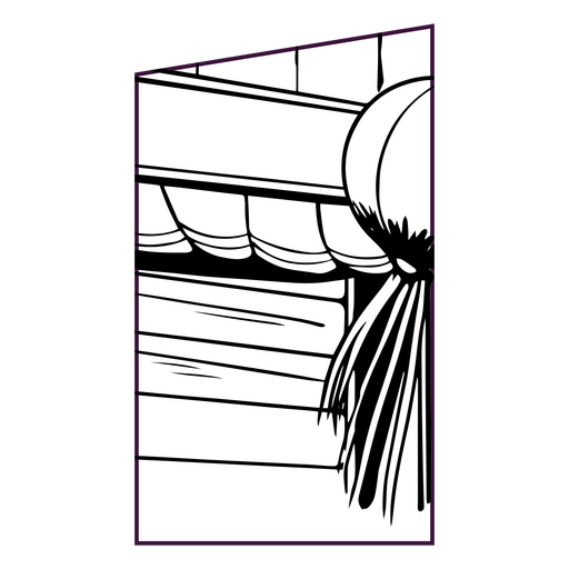 Dibujo en blanco y negro de un globo colgado de una ventana. Diseño PNG