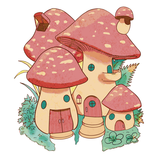 Cartoon illustration of a mushroom house PNG Design