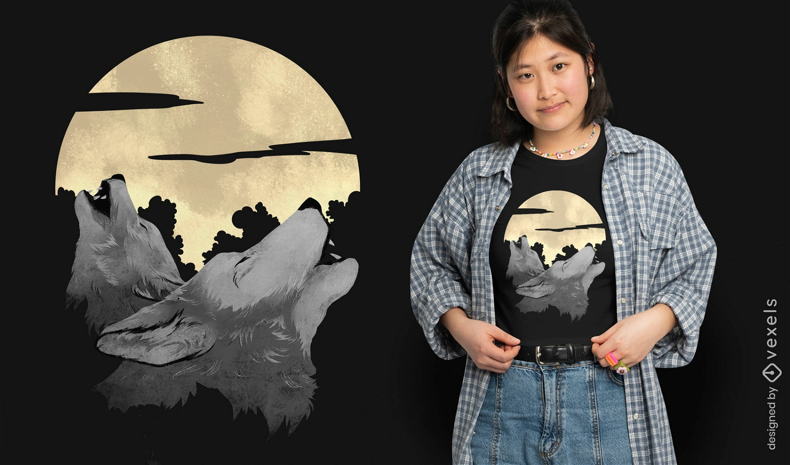 Design de camiseta de lobos uivantes
