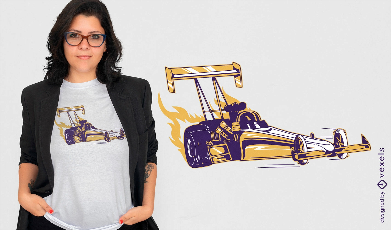 Diseño de camiseta de fuego de coche de carreras.
