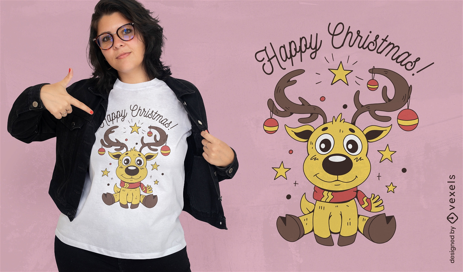 Design de camiseta de desenhos animados de renas de natal