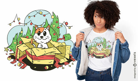 Diseño de camiseta de regalo de gato navideño.