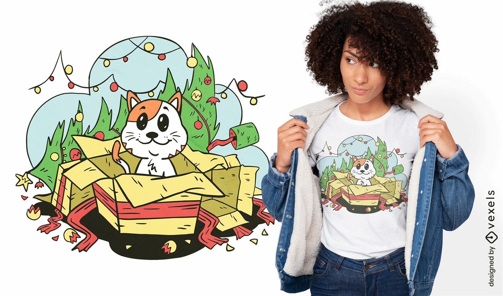 Christmas cat gift t-shirt design