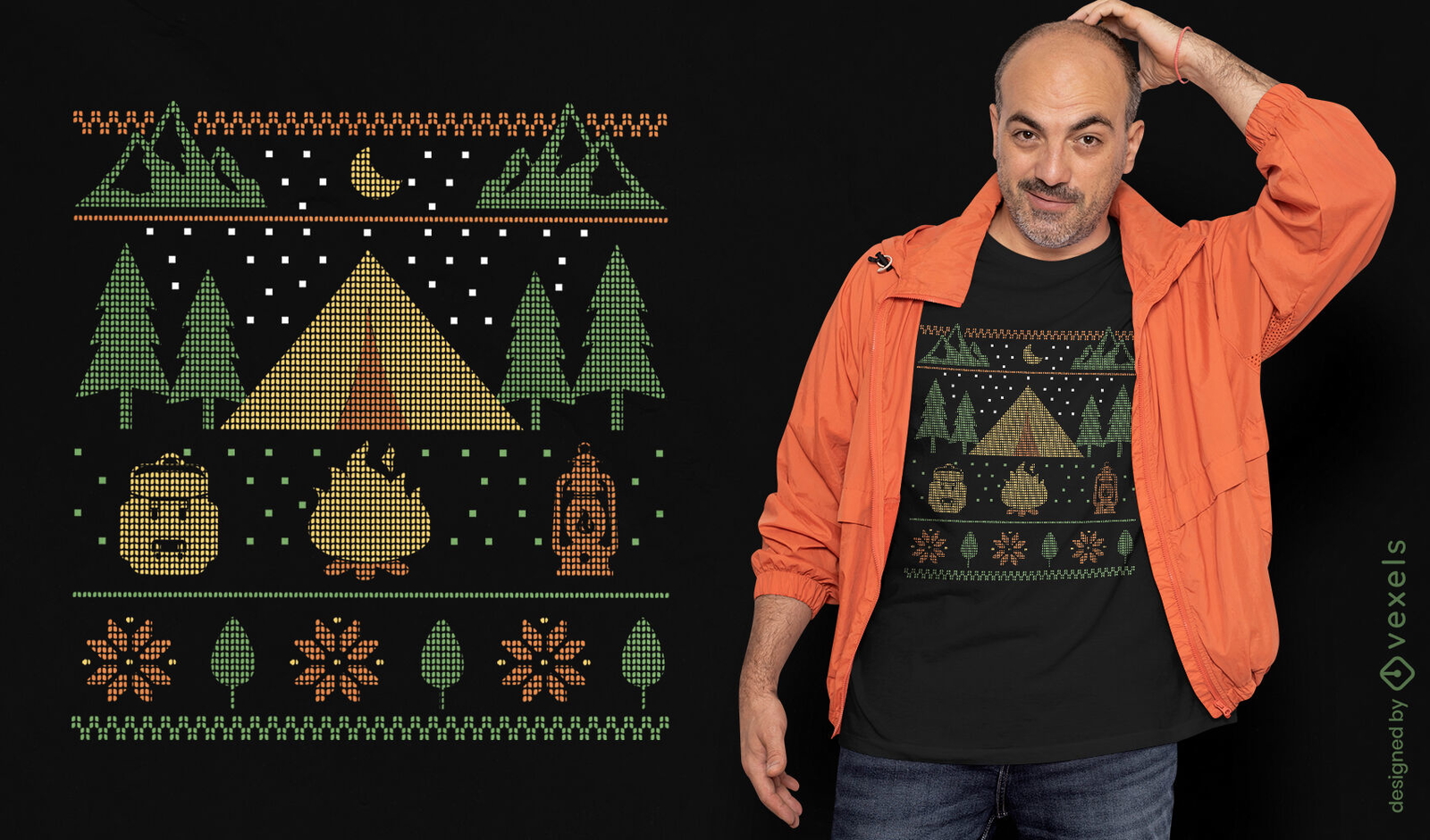 Design de camiseta de natal de suéter feio de acampamento