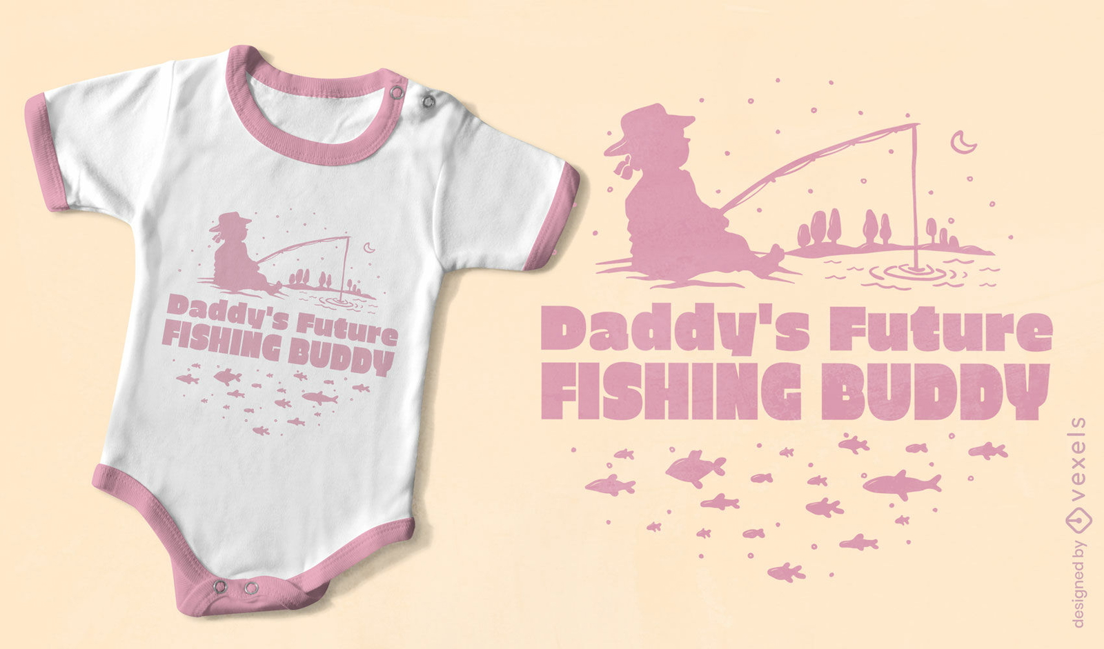 Criança bonita pescando design de camiseta rosa