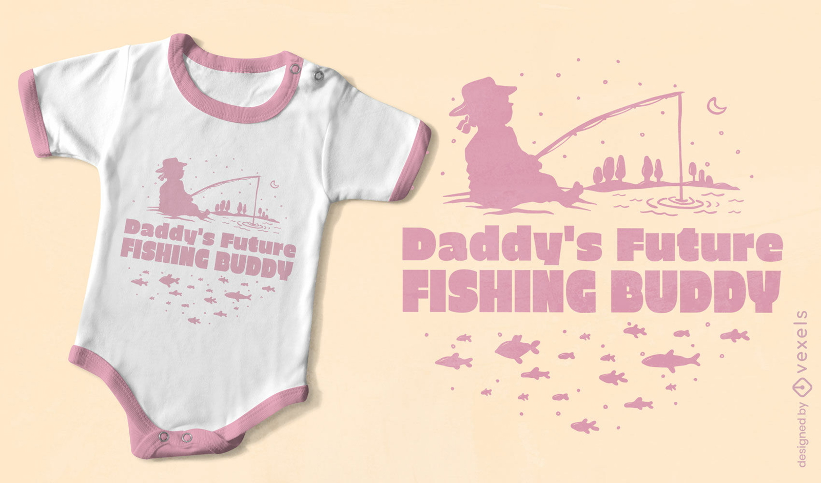 Diseño lindo de camiseta rosa de pesca infantil