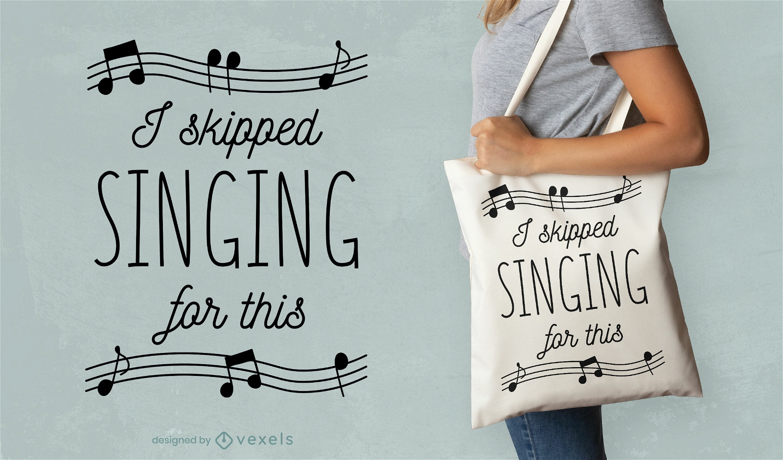 Dise?o de bolso de mano con notas musicales que cantan.