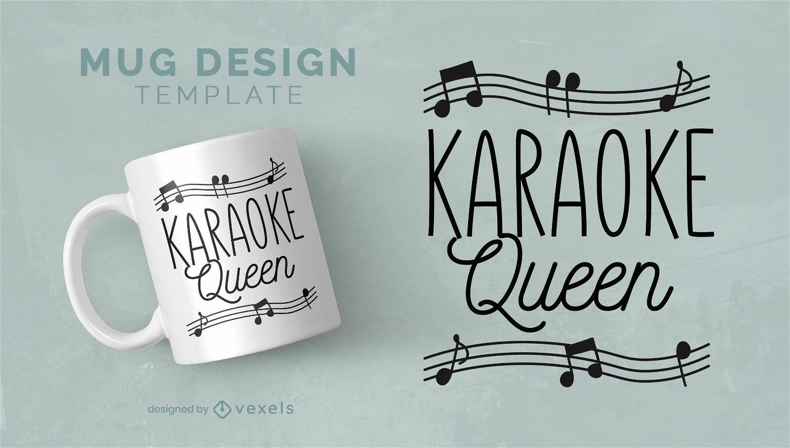 Diseño de taza de notas musicales de reina de karaoke