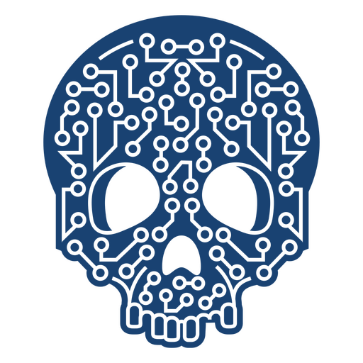 Calavera azul con circuitos. Diseño PNG