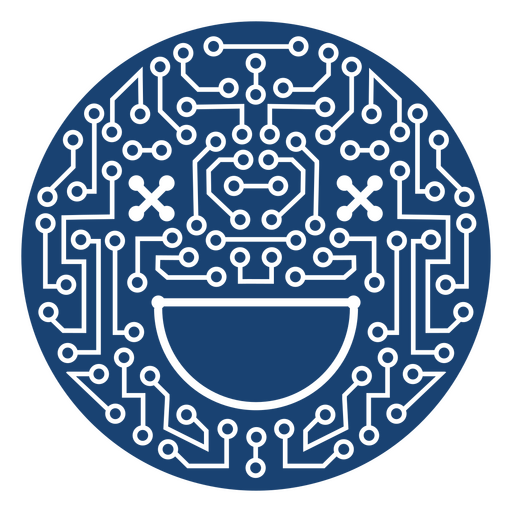 Placa de circuito azul com uma carinha sorridente Desenho PNG