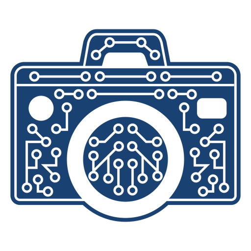 Blaue Kamera mit Schaltkreisen darauf PNG-Design