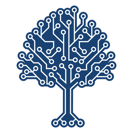 Árbol azul con una placa de circuito. Diseño PNG