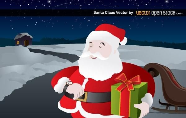 Santa Claus Delivering Gift - Vector Download