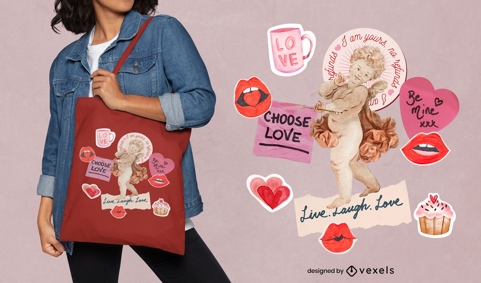 Diseño de bolso tote collage de san valentín