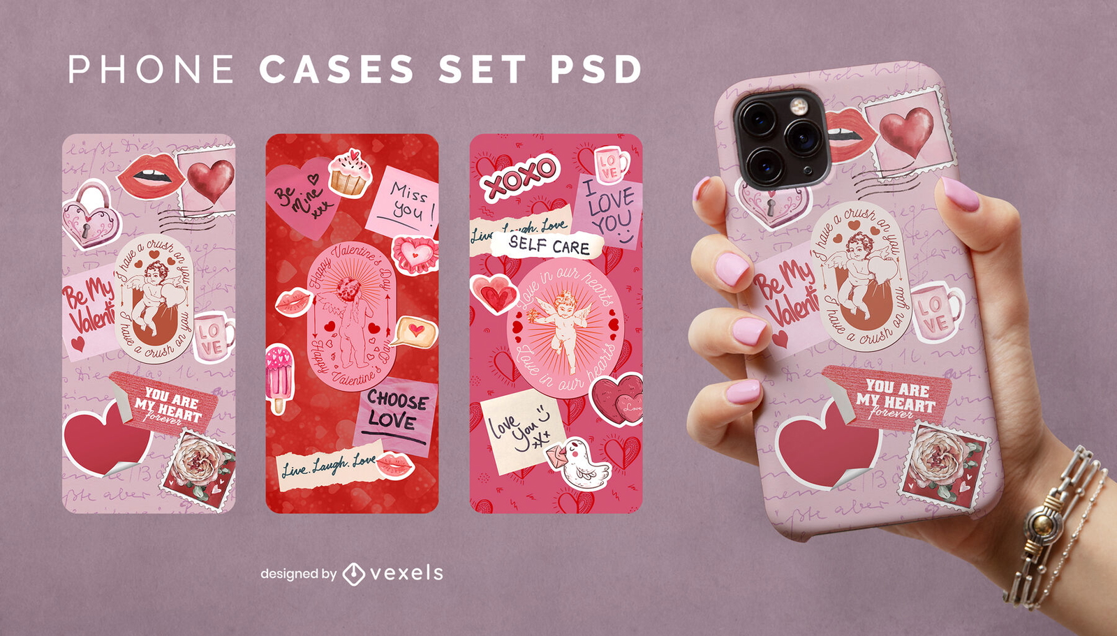 Juego de fundas para teléfono con pegatinas para el día de San Valentín