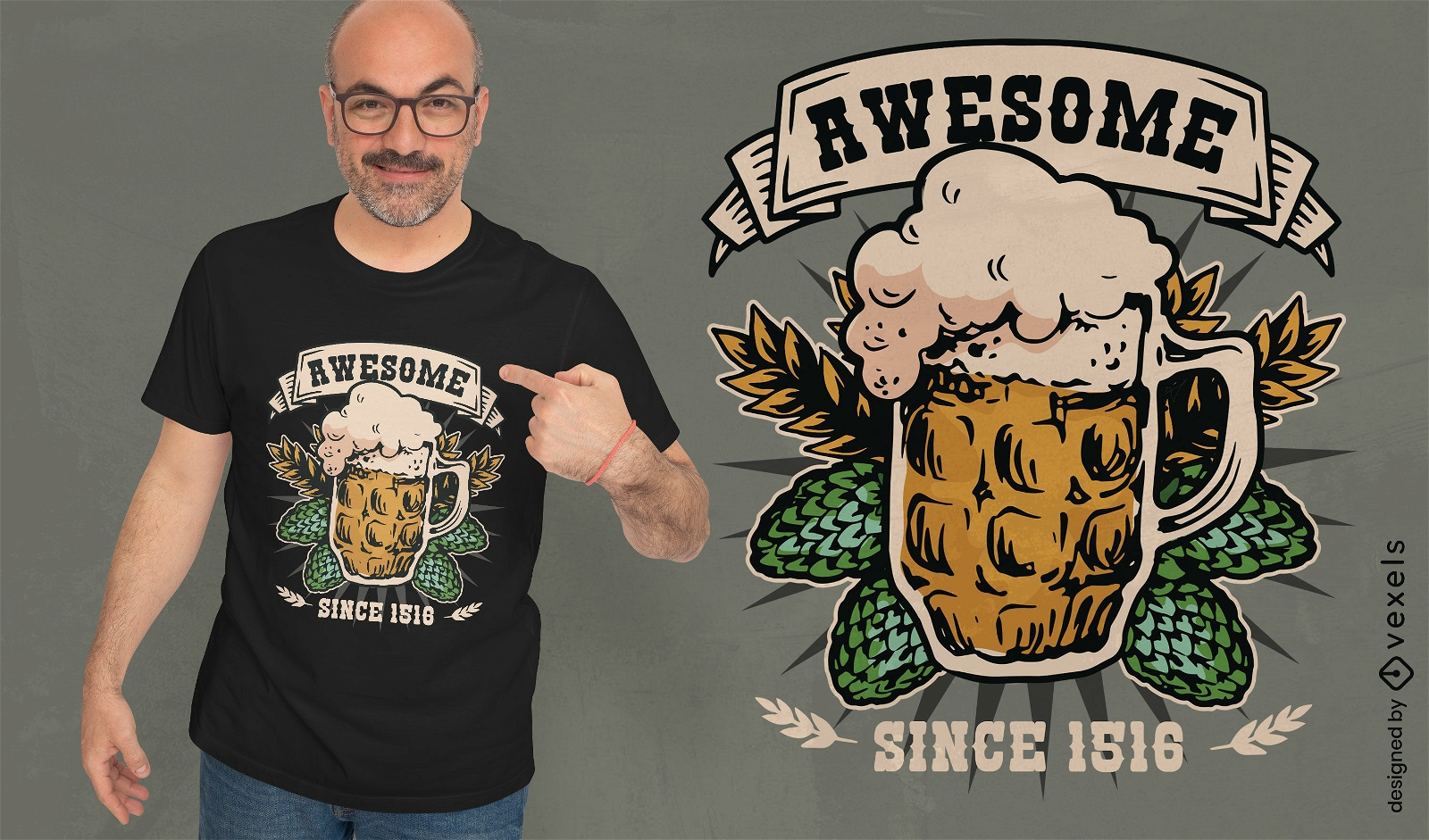 Impresionante diseño de camiseta con insignia de cerveza