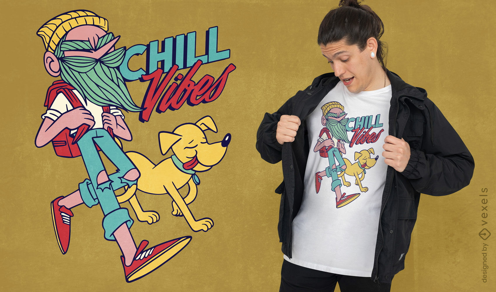 Chill hipster personaje y diseño de camiseta de perro