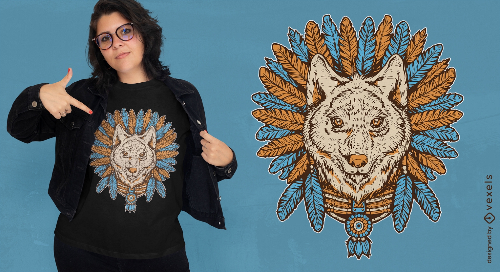 Design de camiseta de lobo nativo americano