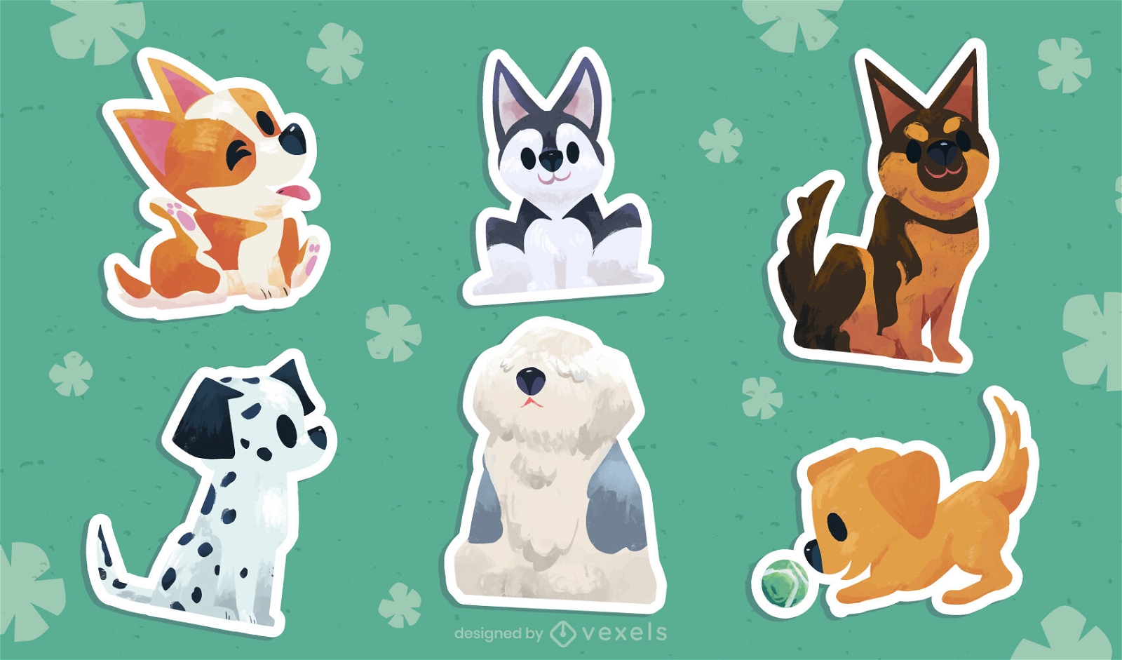 Puppy dog animals cute sticker set
