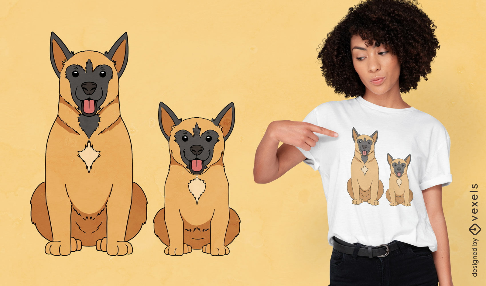 Diseño de camiseta de perros malinois belgas