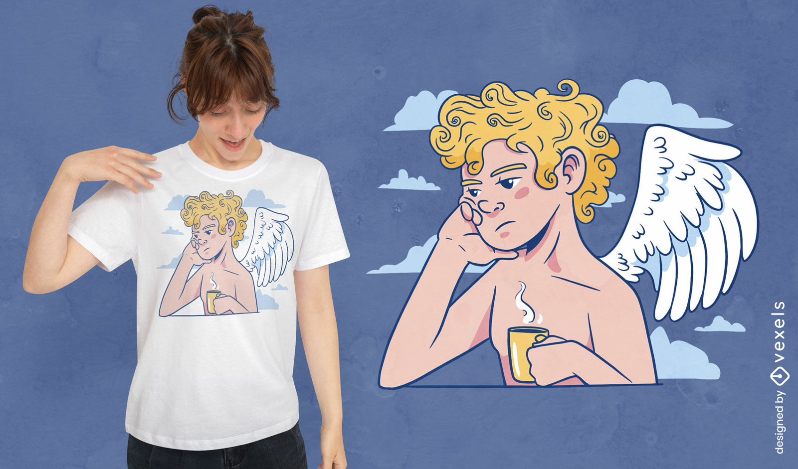 T-Shirt-Design mit gelangweiltem Engel