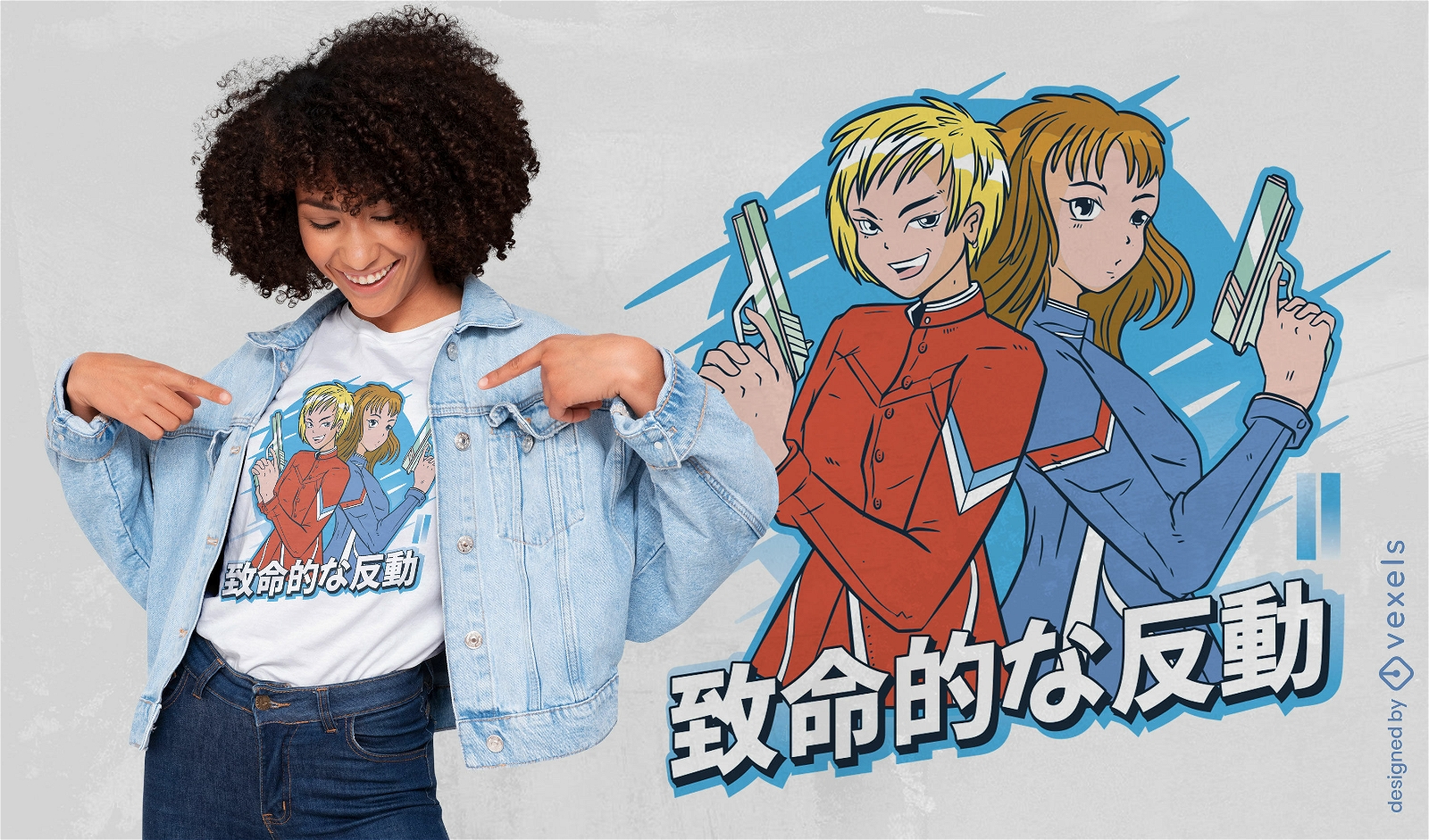 Anime-Mädchen mit Waffen-T-Shirt-Design