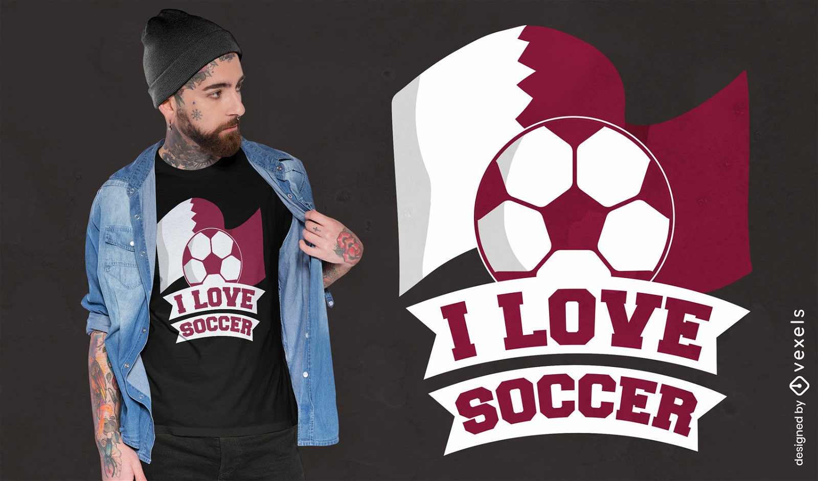 Diseño de camiseta de bandera y balón de fútbol de Qatar