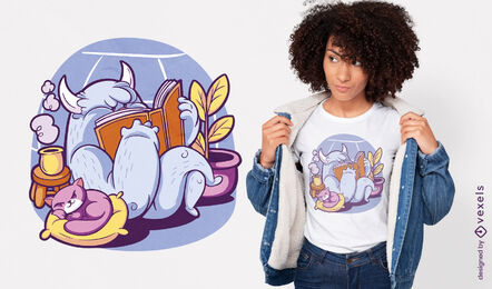 Yeti-Monster, das zu Hause T-Shirt-Design liest