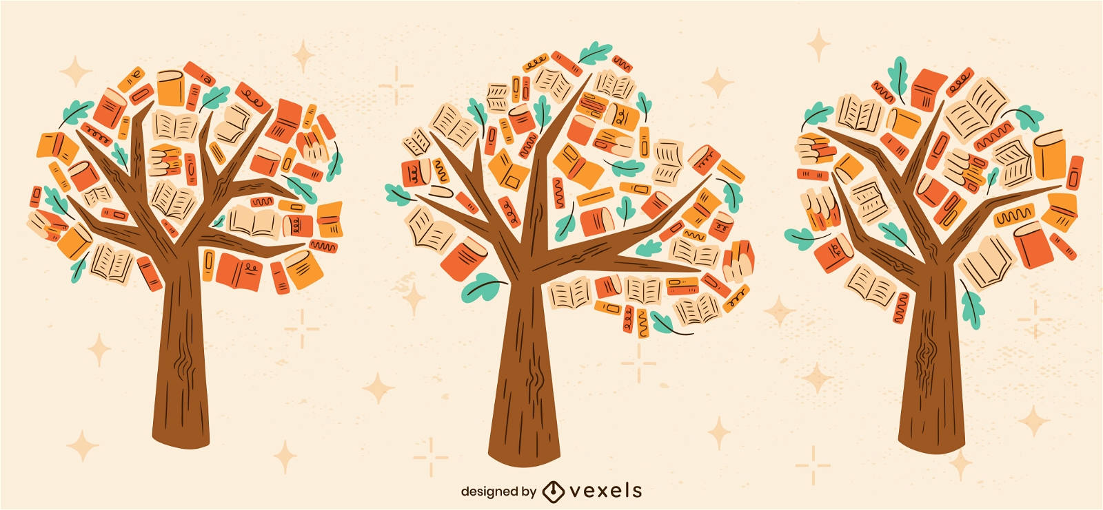 Árvores feitas de livros para passatempo de leitura