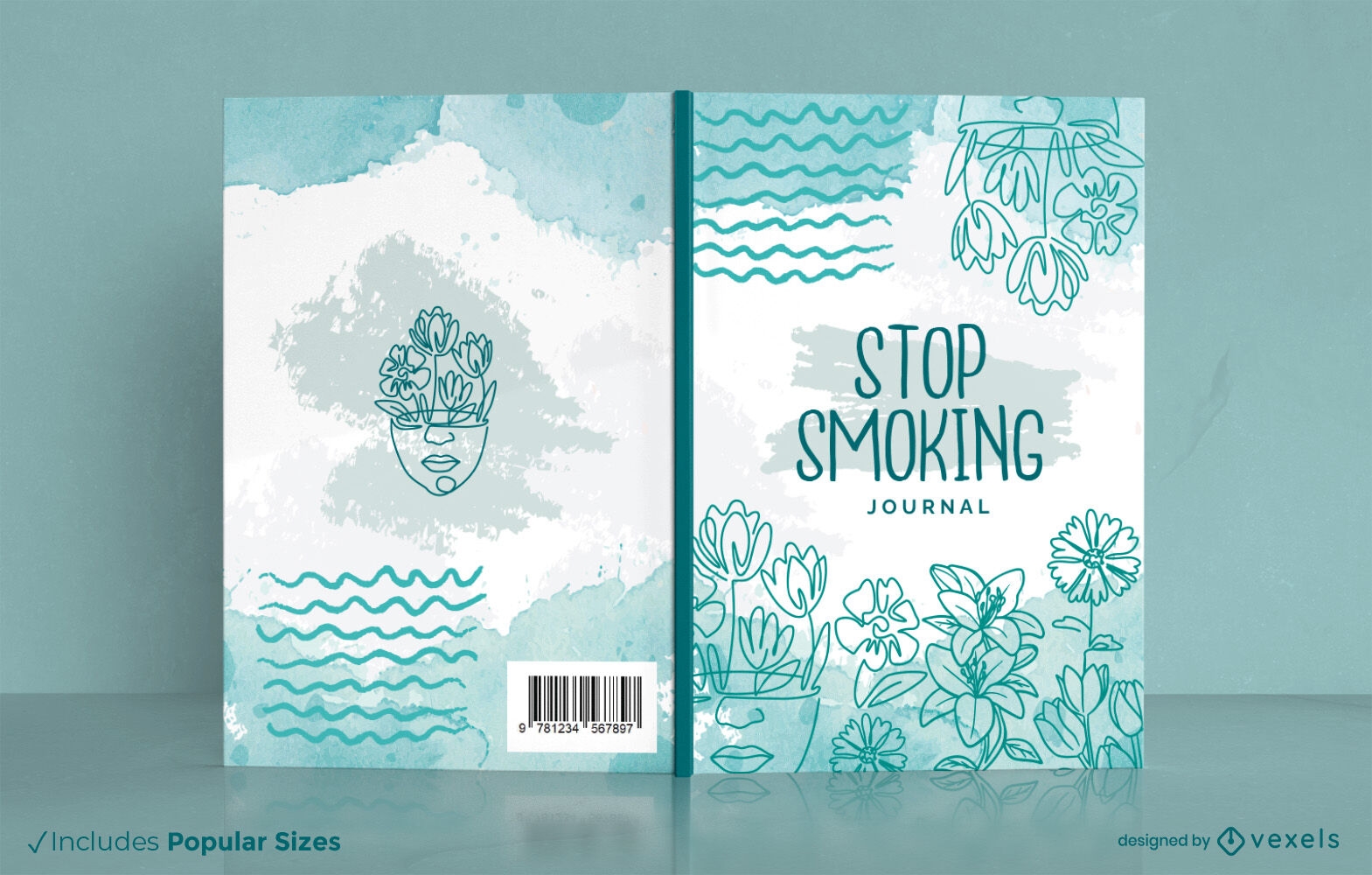 Deja de fumar diseño de portada de libro de diario floral KPD