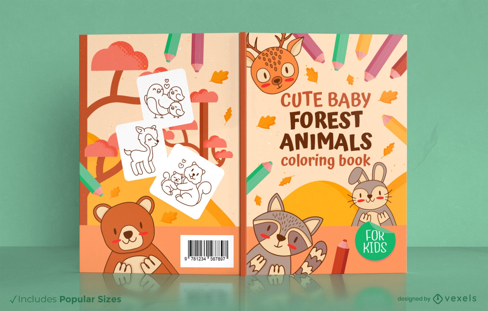 Forest animals children coloring book cover design KDP