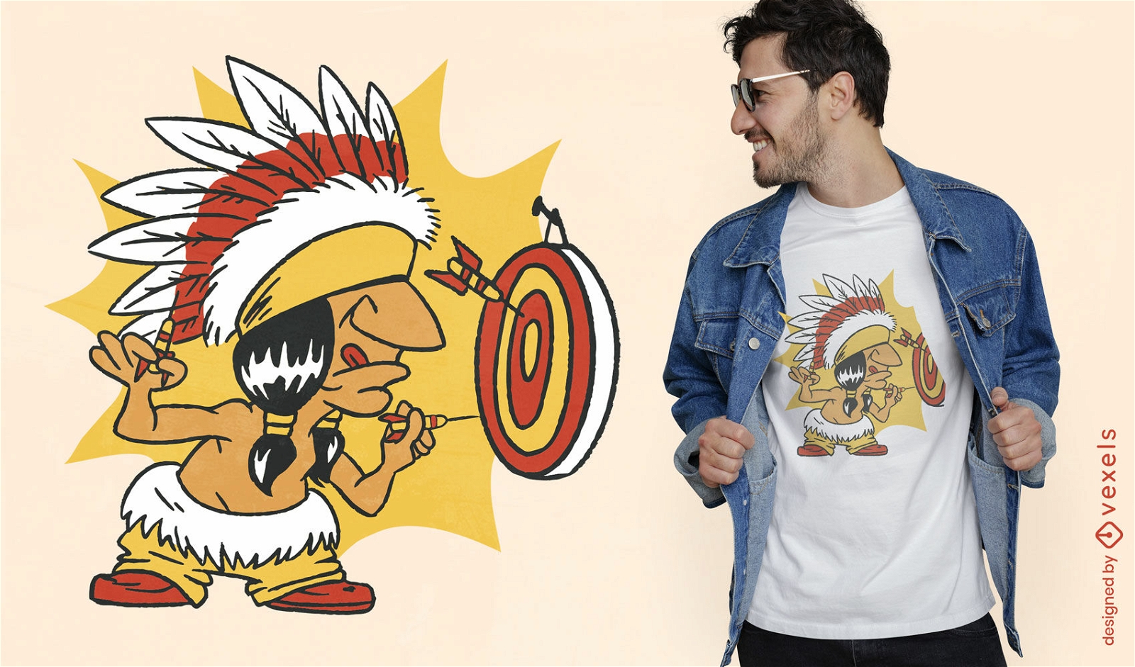 Diseño de camiseta de dibujos animados de nativos americanos