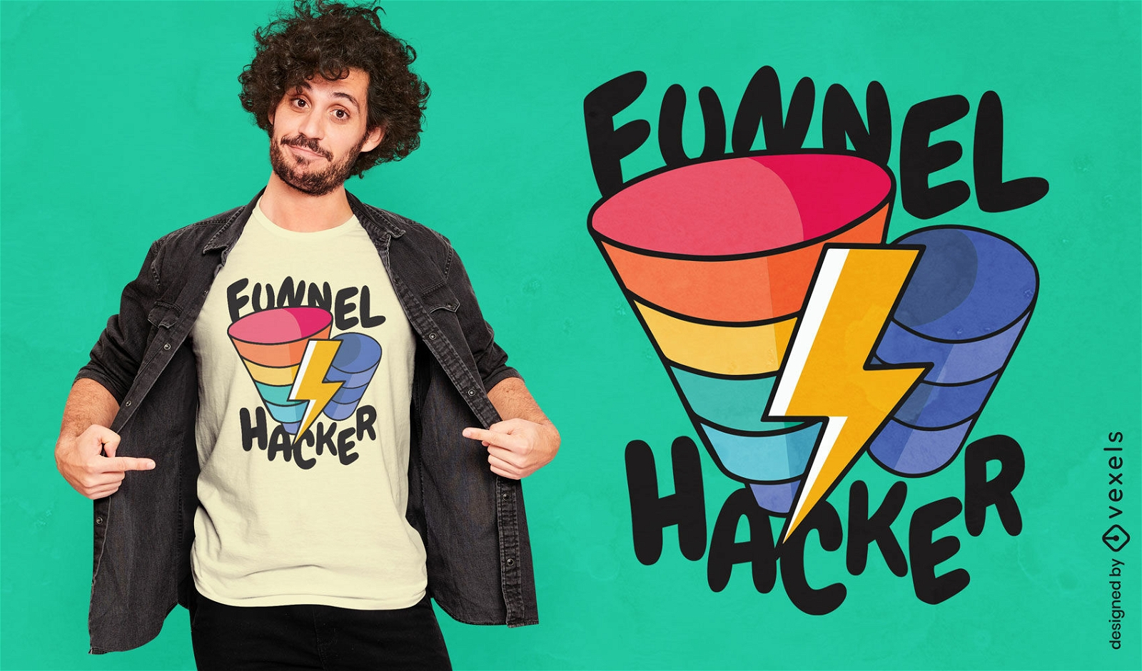 Design de camiseta de piada de vendas de hackers de funil