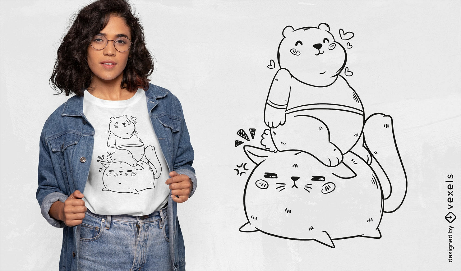 Lindo diseño de camiseta de animales de oso y gato.