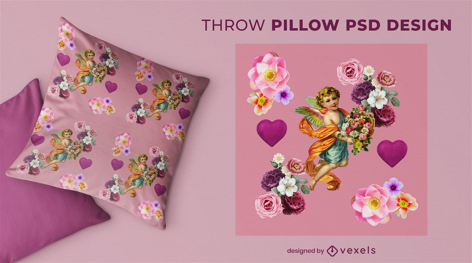 Vintage Valentines cupid throw pillow design