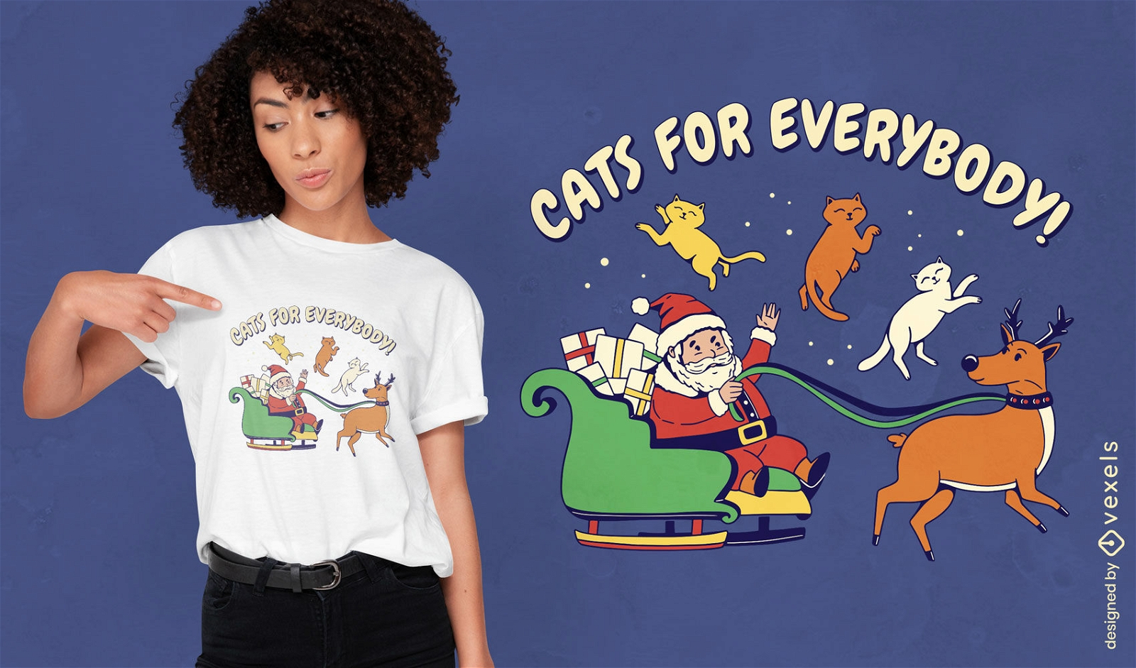 Papai Noel com design de camiseta de gatos