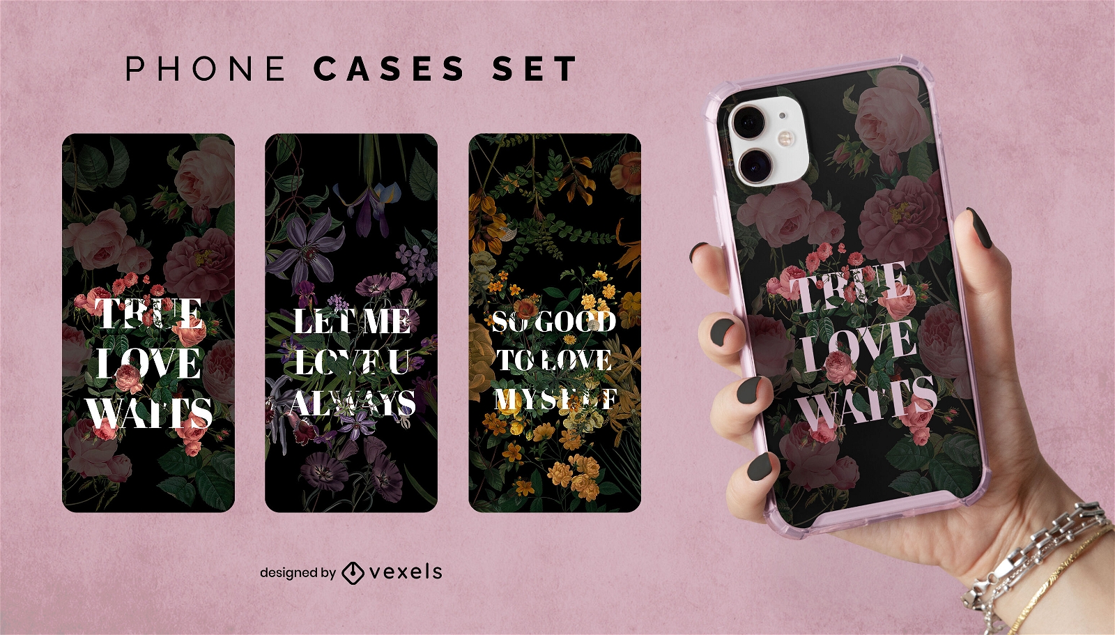 Flowers and love quotes phone case set