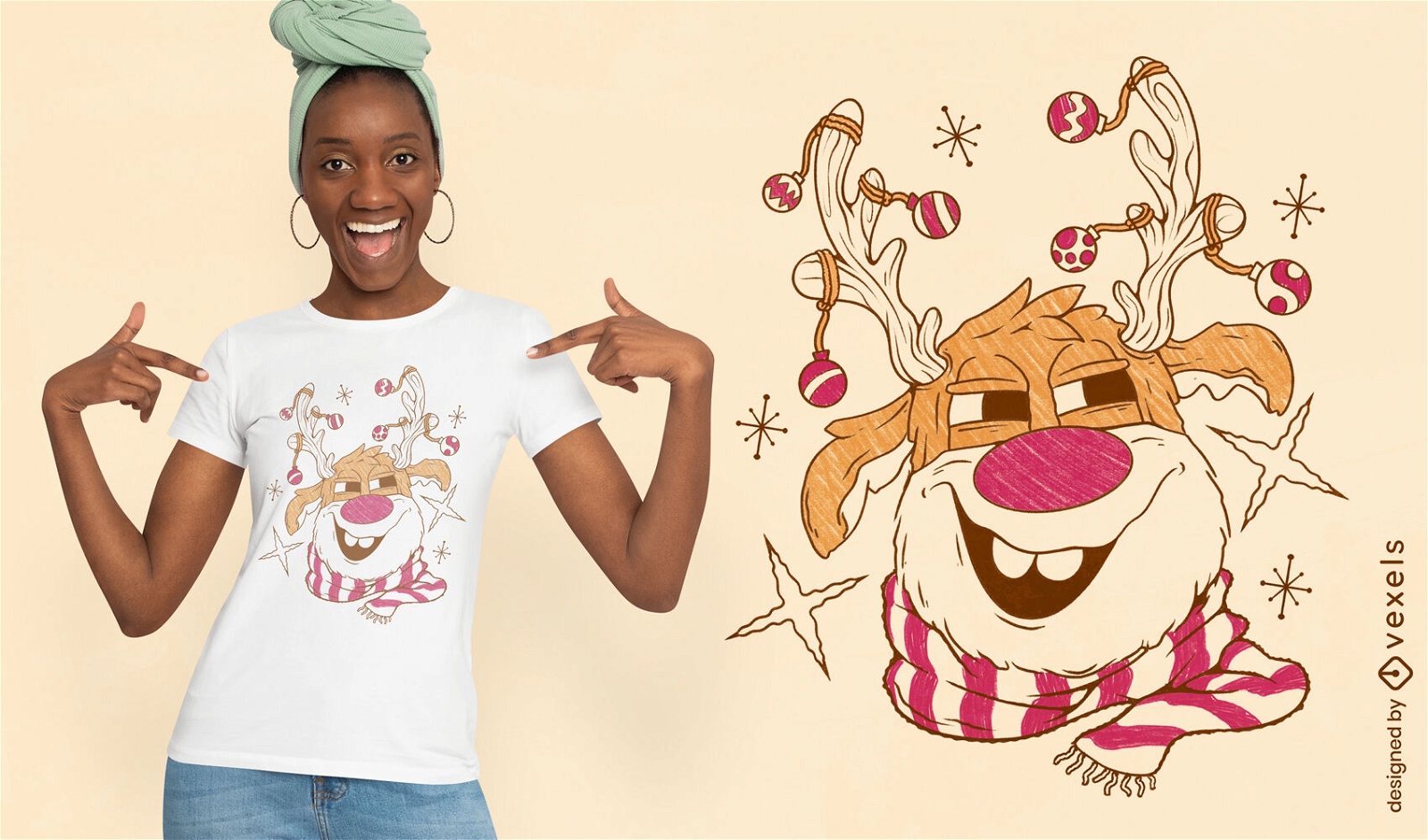 Design de camiseta de rena de desenhos animados de natal