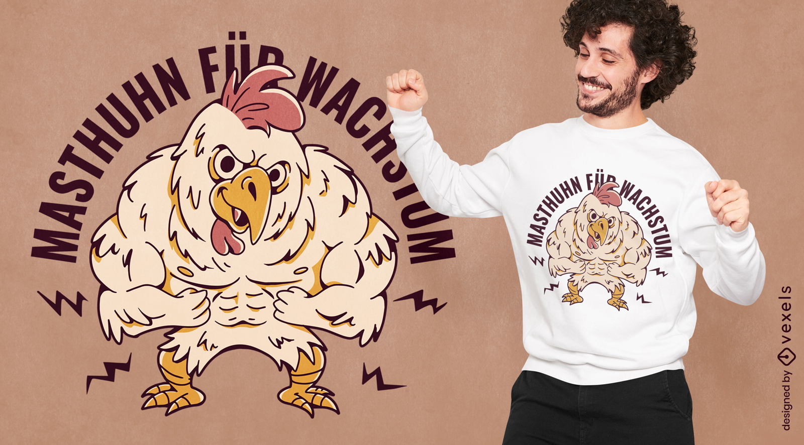 Design de camiseta animal de fazenda de frango forte