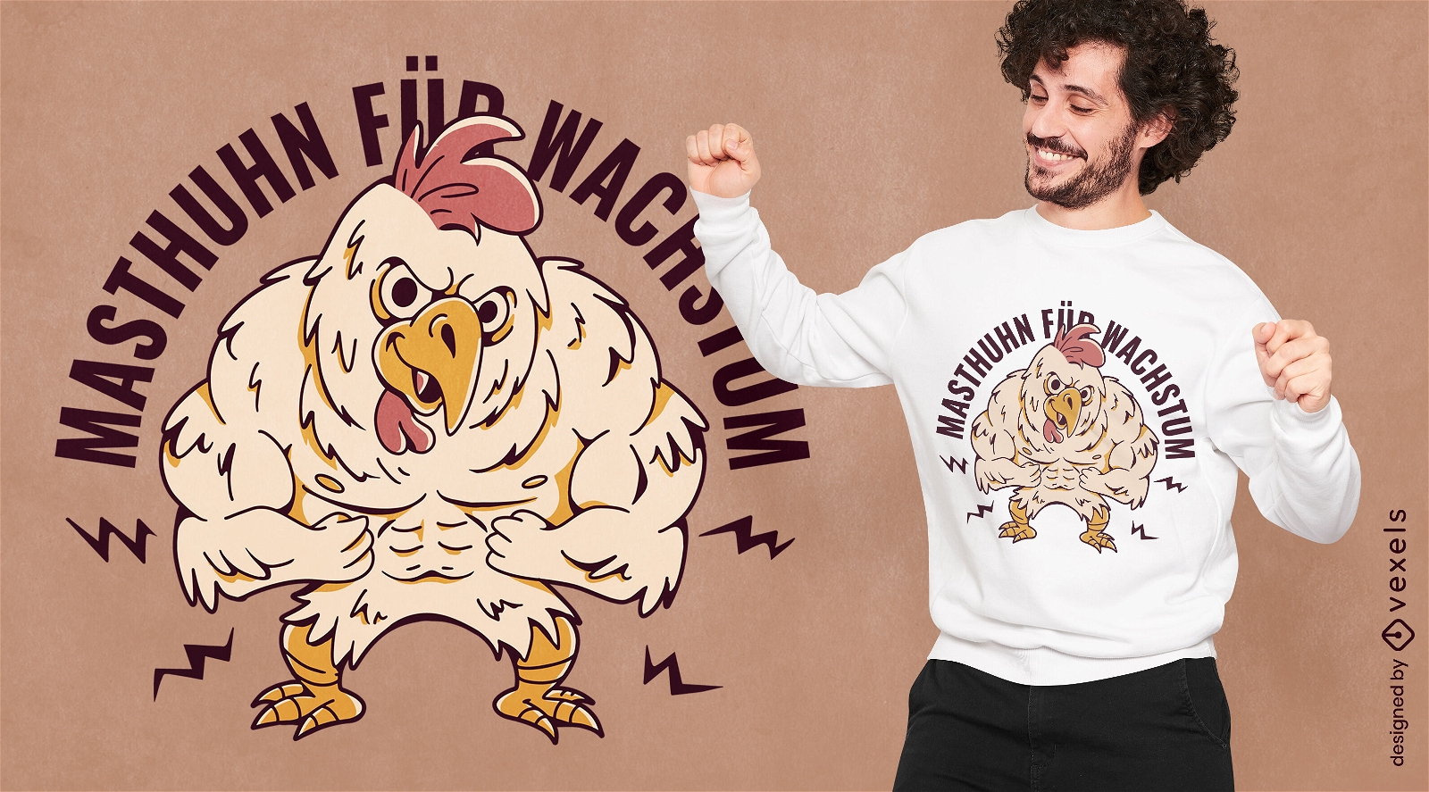 Diseño de camiseta de animal de granja de pollo fuerte