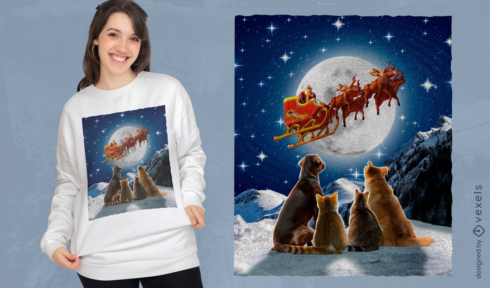 Gatos e cachorros com papai noel camiseta psd