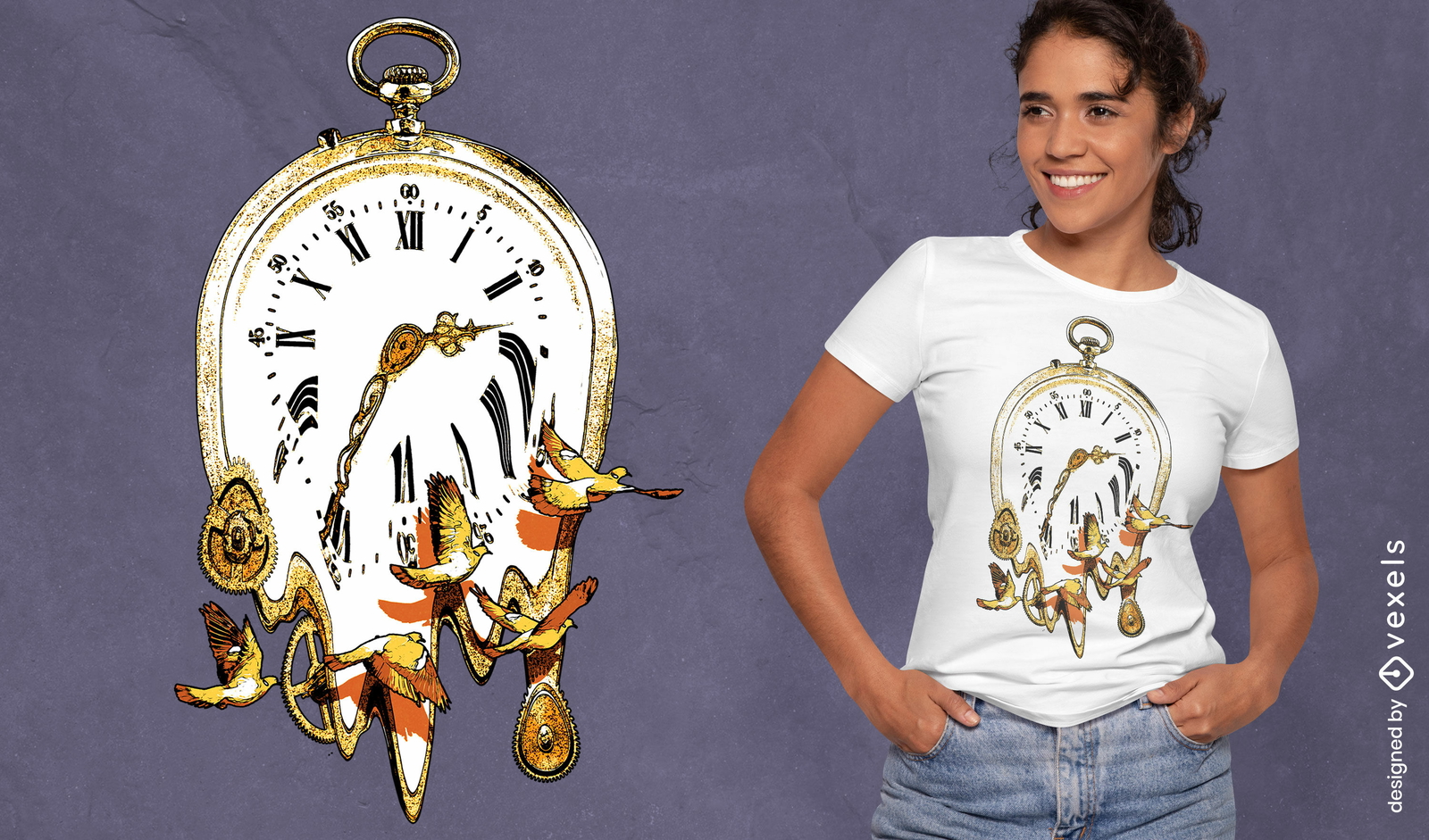 Reloj de bolsillo reloj fusión camiseta psd