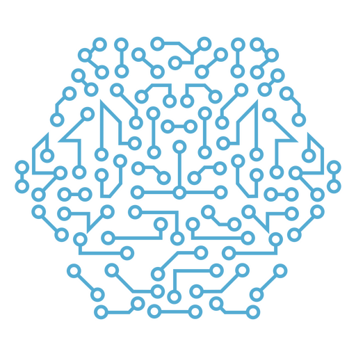 Placa de circuito con líneas azules en forma de hexágono. Diseño PNG