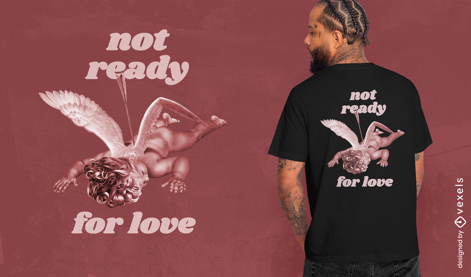 Não está pronto para o design de camiseta psd de cupido de amor