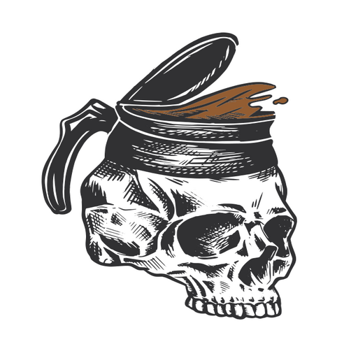 Totenkopf mit einer Tasse Kaffee PNG-Design