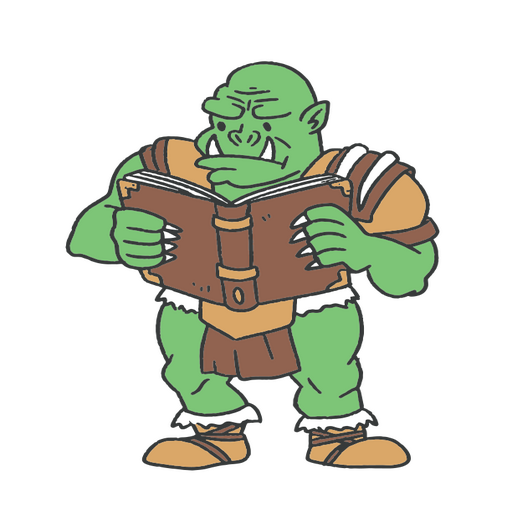 Green troll reading a book PNG Design