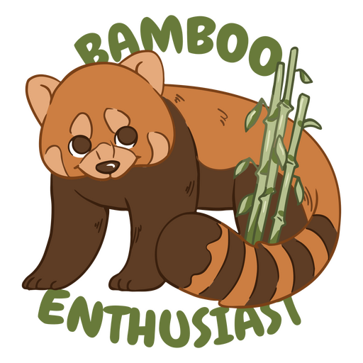 Imagem de um panda vermelho com as palavras entusiasta do bambu Desenho PNG